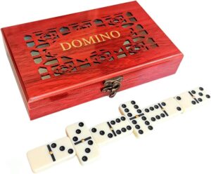 Dominó com 28 Peças e Estojo de Madeira Luxo